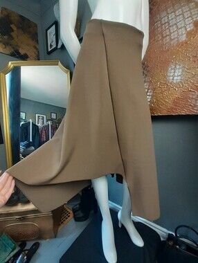 Zara Nwot Women's Asymmetric Mocha Brown Midi Skirt